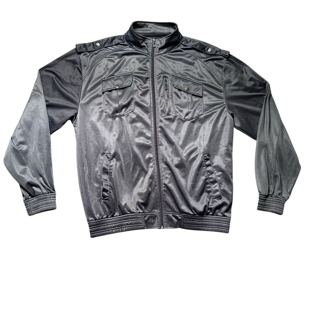 Brooklyn Xpress Bomber Jacket Zip Front Pockets Mens XXL Gray Polyester Casual
